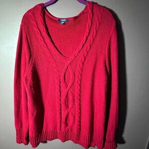 Chaps Women's Red Cable Knit V-Neck Sweater